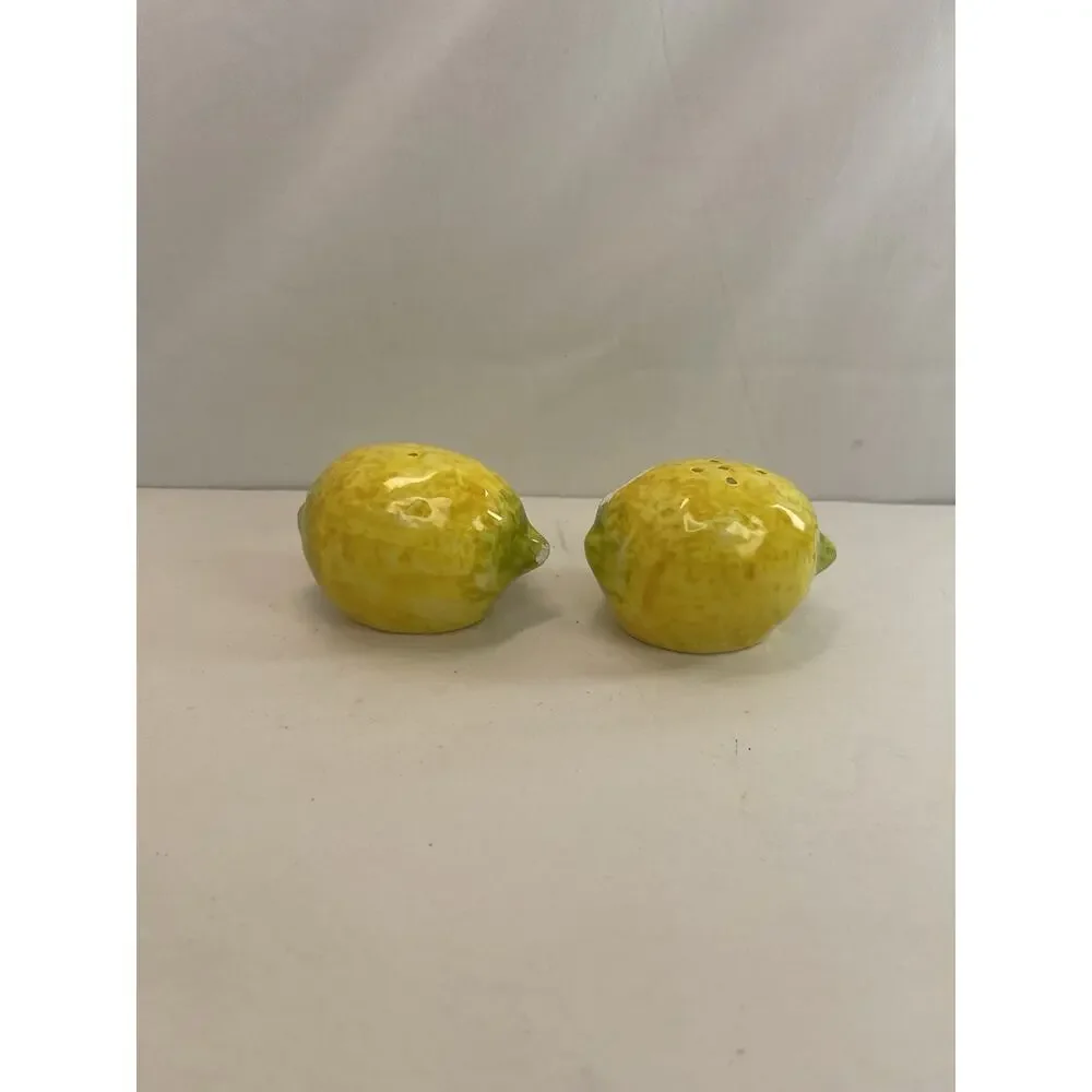 Vintage Ceramic Lemon Salt & Pepper Shakers – Yellow Speckled Pair Chipped